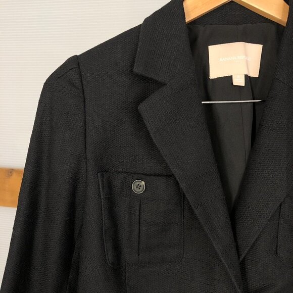 Banana REPUBLIC FACTORY Linen/Cotton Black Woven‎ Blazer Sz 8 - Picture 7 of 11